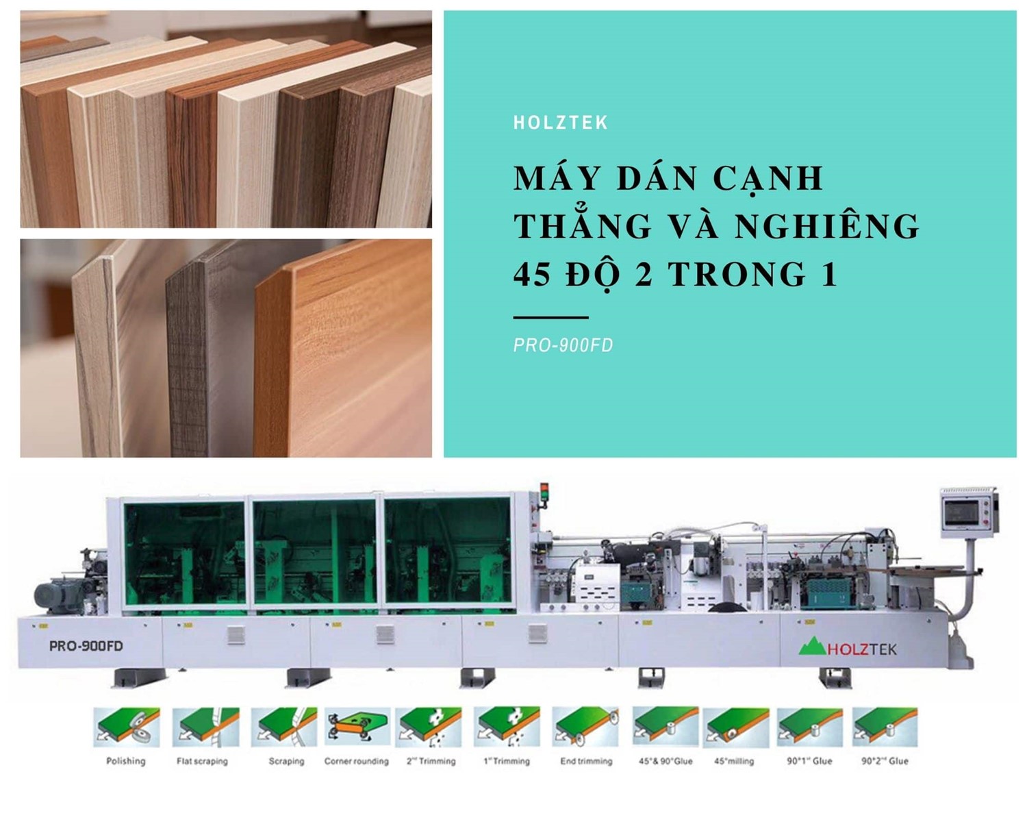 Máy dán cạnh vừa thẳng vừa nghiêng 45 độ